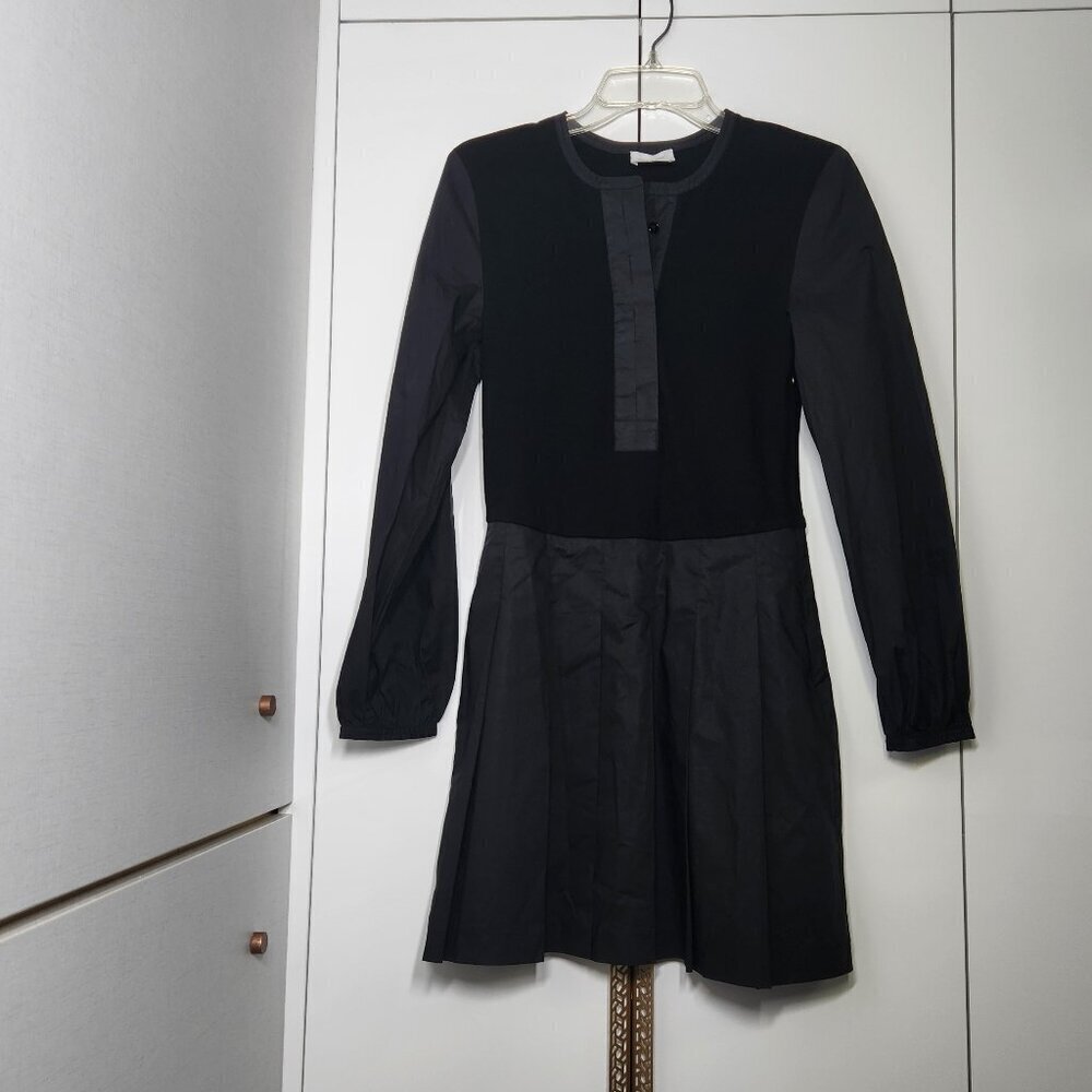 Anthropologie Sundays Long Sleeve Dress with Pleated Skirt Black